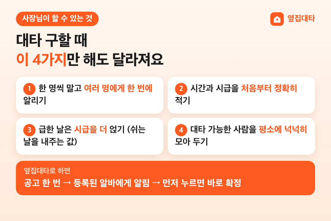 대타 구할 때 사장님이 할 수 있는 4가지
